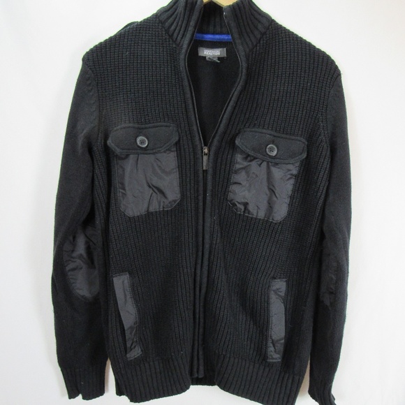 Kenneth Cole Other - Kenneth Cole Black Sweater Coat Elbow Patches Knit